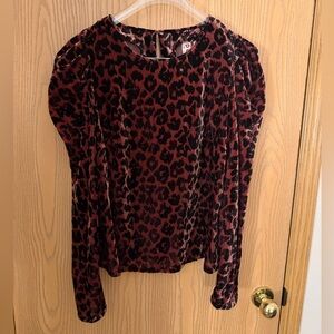 ANTHROPOLOGIE DOLAN Charlie Velvet Leopard Print Puff Sleeve Top Women’s Small